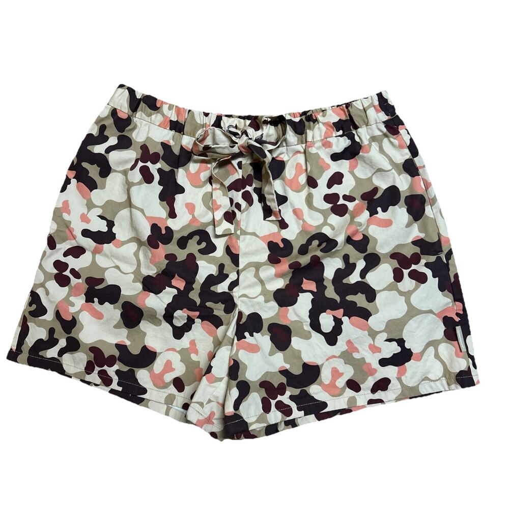 Moncler Women M Shorts Tan Pink Camouflage Cotton High Waist Drawstring IT 44